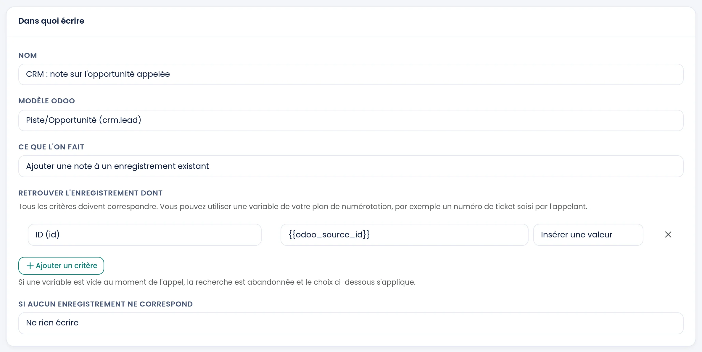 La acción de Odoo: el registro se encuentra por su identificador