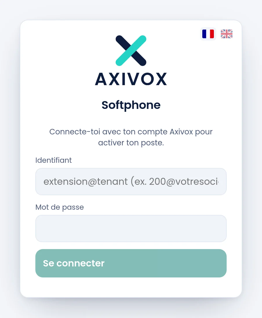 L'écran de connexion du softphone
