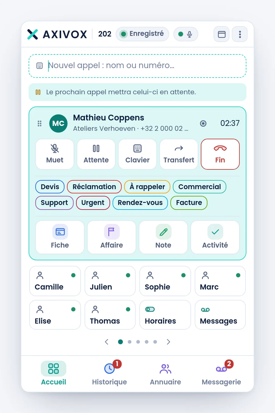 Le reste des étiquettes, ouvert par le bouton +N