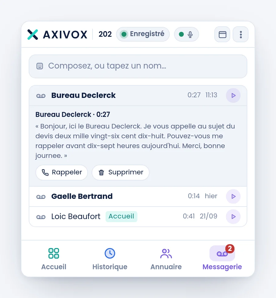 Un message déplié, avec sa transcription