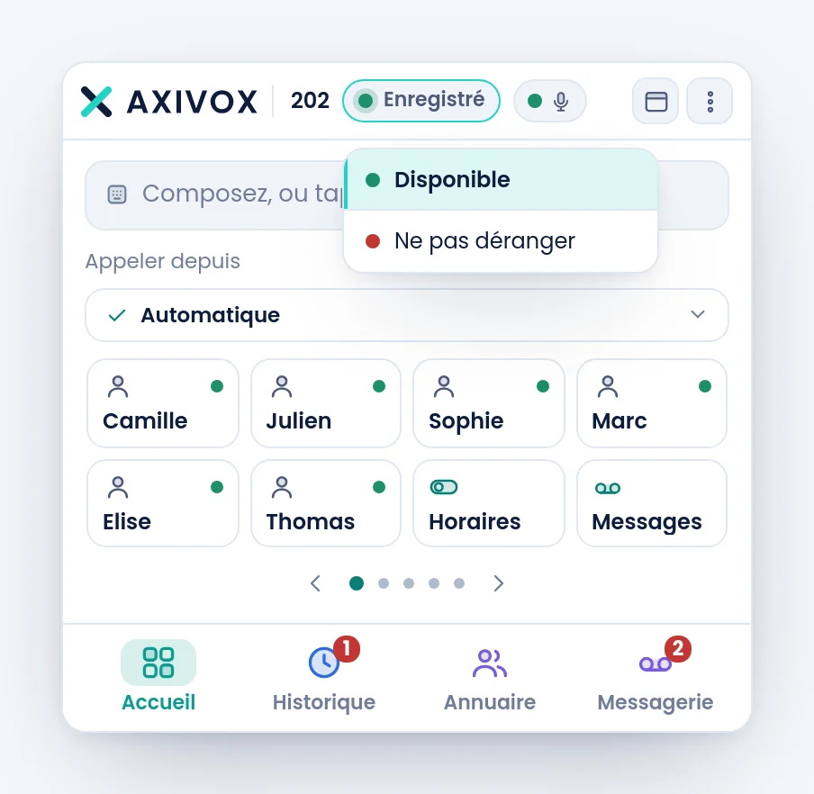 Le choix du statut, au clic sur la pilule