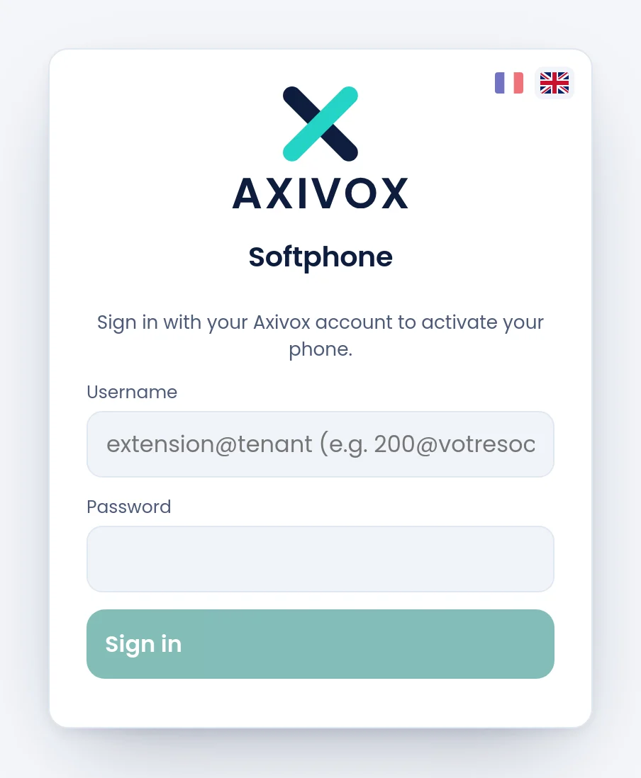 La schermata di accesso del softphone